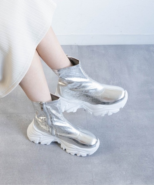 Fabby fabby（ファビィーファビィー）の「ボリュームスニーカーストレッチブーツ（ブーツ・レディース・ブラック×ブラック/ブラック/シルバー・SMALL/MEDIUM/LARGE）」の10枚目の写真