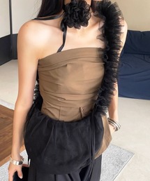 .KOM（ドットコム）の「A'GEM/9 × .kom 『.KOM/ドットケーオーエム』 フリルショートBAG（ハンドバッグ）」