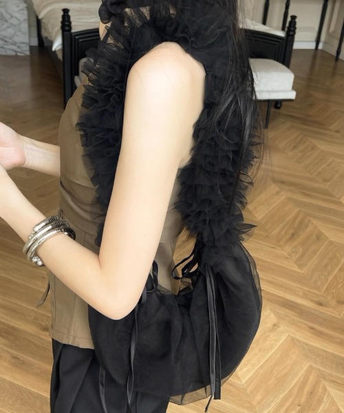 .KOM(ドットコム)の「A'GEM/9 × .kom 『.KOM/ドットケーオーエム』 フリルショートBAG(ハンドバッグ・レディース・ブラック/ホワイト/グレー/ピンク・FREE)」の16枚目の写真