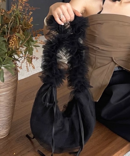 .KOM(ドットコム)の「A'GEM/9 × .kom 『.KOM/ドットケーオーエム』 フリルショートBAG(ハンドバッグ・レディース・ブラック/ホワイト/グレー/ピンク・FREE)」の15枚目の写真
