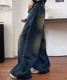 スタッズデニムワイドパンツ