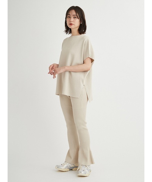 emmi(エミ)の「フレアヘムラメリブニットパンツ(その他パンツ・レディース・ライトベージュ/ダークネイビー・0/1)」の6枚目の写真