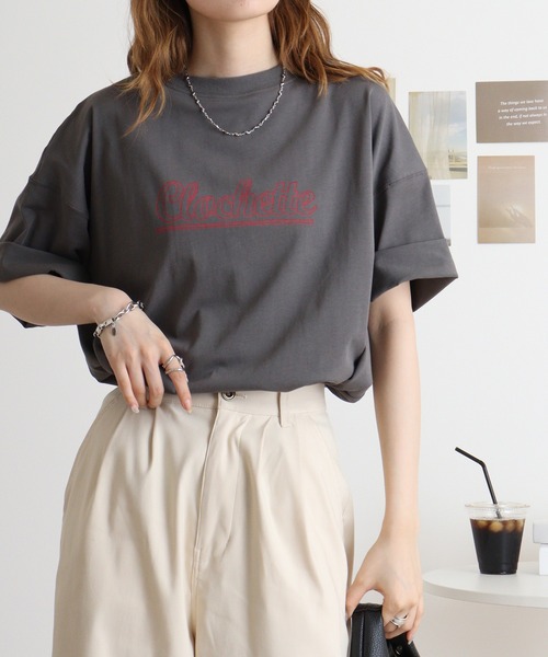 Arinomama(アリノママ)の「カジュアルロゴTシャツ(Tシャツ/カットソー・レディース・オフホワイト/チャコールグレー/ブルー系その他・F)」の16枚目の写真