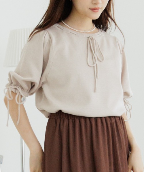 flower（フラワー）の「クラシックリボントップ（Tシャツ/カットソー・レディース・アイボリー/ピンク・FREE）」の2枚目の写真