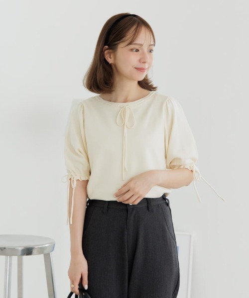 flower（フラワー）の「クラシックリボントップ（Tシャツ/カットソー・レディース・アイボリー/ピンク・FREE）」の3枚目の写真