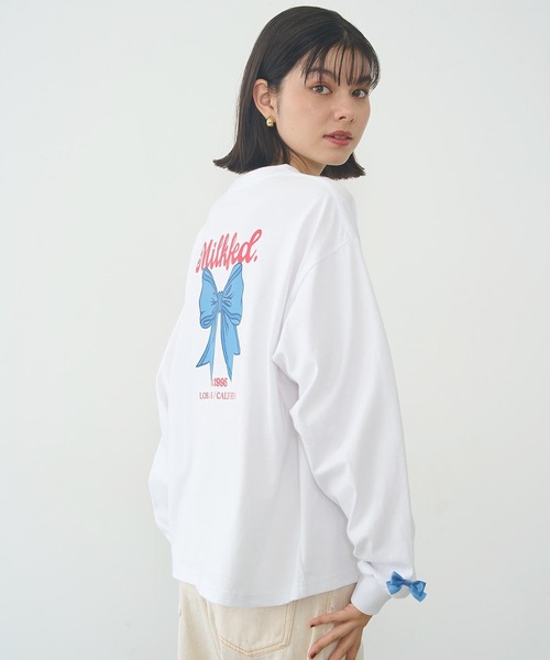 MILKFED.(ミルクフェド)の「RIBBON WIDE L/S TEE(Tシャツ/カットソー・レディース・ホワイト/ブラウン/ブラック・M/L)」の1枚目の写真