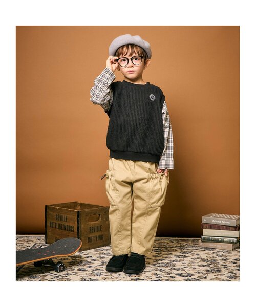 apres les cours（アプレレクール）の「ベストレイヤードTシャツ（Tシャツ/カットソー・キッズ・ブラック/アイボリー・80/90/100/110/120/130）」の3枚目の写真