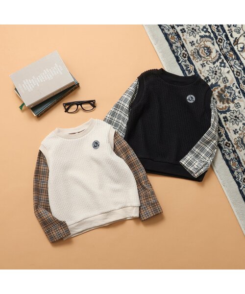 apres les cours（アプレレクール）の「ベストレイヤードTシャツ（Tシャツ/カットソー・キッズ・ブラック/アイボリー・80/90/100/110/120/130）」の6枚目の写真