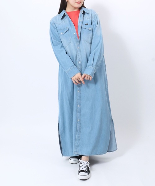 Lee(リー)の「Lee(リー)MAXI WESTERN DRESS/デニム・チェックシャツワンピース レディース/長袖ウエスタンシャツ(シャツワンピース・レディース・ダークインディゴブルー/ブルー系その他/レッド系その他/ブラック系その他/インディゴブルー・S/M)」の6枚目の写真