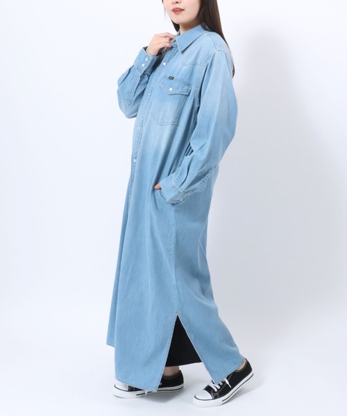 Lee(リー)の「Lee(リー)MAXI WESTERN DRESS/デニム・チェックシャツワンピース レディース/長袖ウエスタンシャツ(シャツワンピース・レディース・ダークインディゴブルー/ブルー系その他/レッド系その他/ブラック系その他/インディゴブルー・S/M)」の7枚目の写真