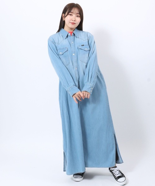 Lee（リー）の「Lee（リー）MAXI WESTERN DRESS/デニム・チェックシャツワンピース レディース/長袖ウエスタンシャツ（シャツワンピース・レディース・ダークインディゴブルー/ブルー系その他/レッド系その他/ブラック系その他/インディゴブルー・S/M）」の9枚目の写真