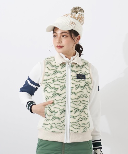 FILA GOLF(フィラゴルフ )の「ボアベスト+中綿スカート セットアップワンピース(ワンピース・レディース・オフホワイト/ネイビー/ピンク・MEDIUM/LARGE)」の7枚目の写真