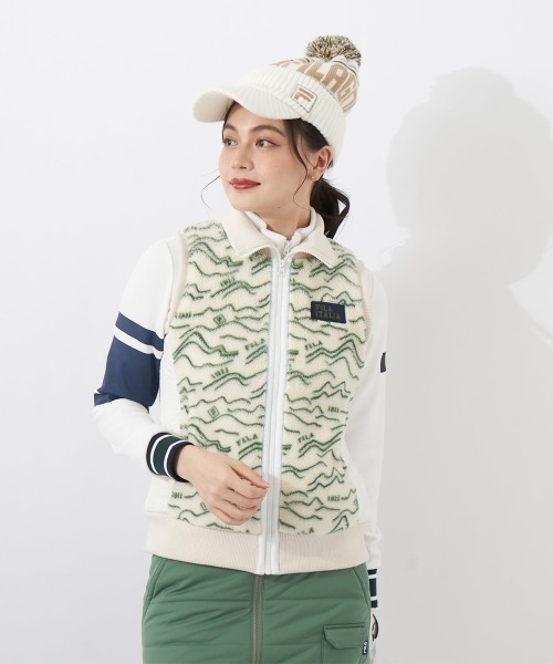 FILA GOLF(フィラゴルフ )の「ボアベスト+中綿スカート セットアップワンピース(ワンピース・レディース・オフホワイト/ネイビー/ピンク・MEDIUM/LARGE)」の8枚目の写真