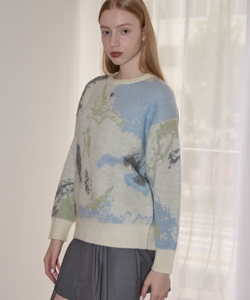 idem(イデム)の「watercolor loose knit/水彩柄ニット(ニット/セーター・レディース・アイボリー/グレー・FREE)」の13枚目の写真