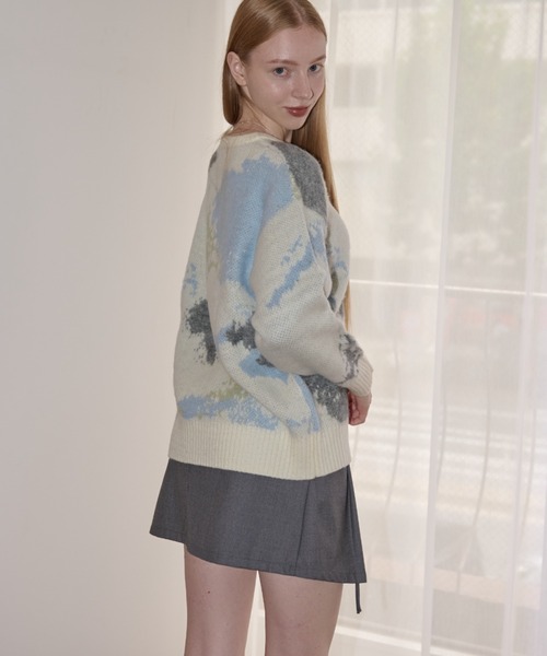 idem(イデム)の「watercolor loose knit/水彩柄ニット(ニット/セーター・レディース・アイボリー/グレー・FREE)」の12枚目の写真