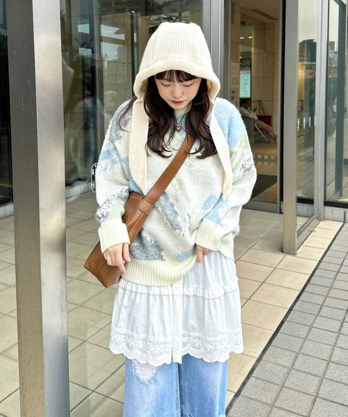 idem(イデム)の「watercolor loose knit/水彩柄ニット(ニット/セーター・レディース・アイボリー/グレー・FREE)」の3枚目の写真