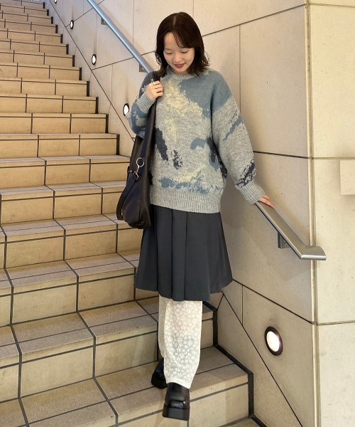 idem(イデム)の「watercolor loose knit/水彩柄ニット(ニット/セーター・レディース・アイボリー/グレー・FREE)」の6枚目の写真