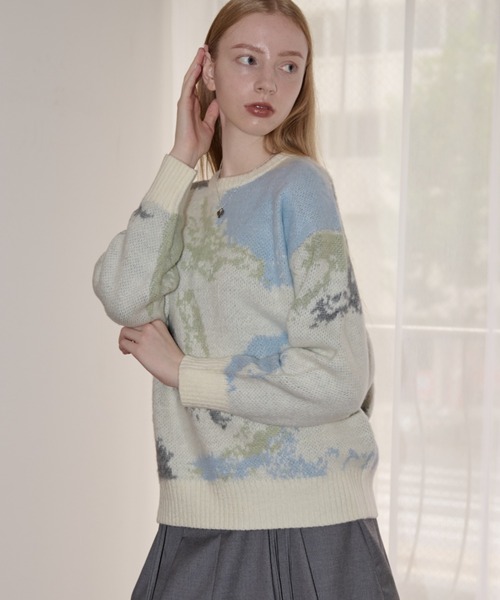 idem(イデム)の「watercolor loose knit/水彩柄ニット(ニット/セーター・レディース・アイボリー/グレー・FREE)」の17枚目の写真