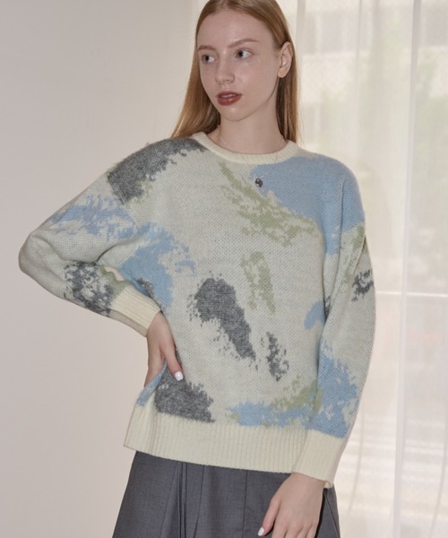 idem（イデム）の「watercolor loose knit/水彩柄ニット（ニット/セーター・レディース・アイボリー/グレー・FREE）」の21枚目の写真