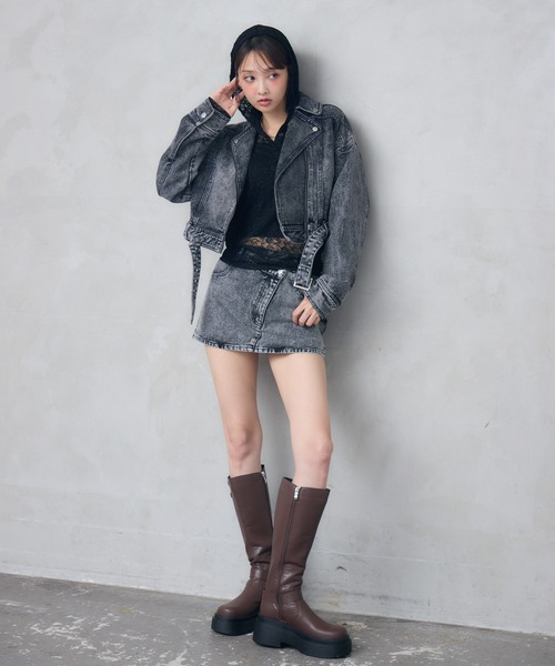 ENVYM Gジャン 新品 ENVYM デニムジャケット gジャン ライダースデニムジャケット