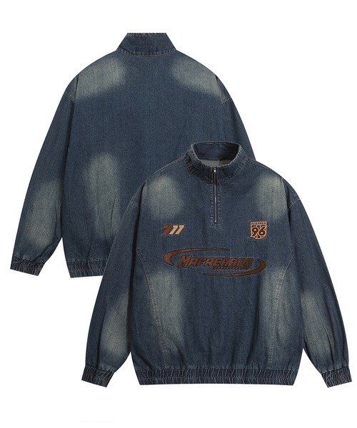 セール】HOOK -select- レーシング刺繍ウォッシュデニムハーフジップ