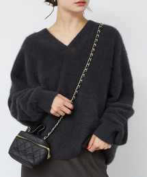 Rouge vif | フォックスウールVネックラウンドヘムニットプルオーバー(ニット/セーター)