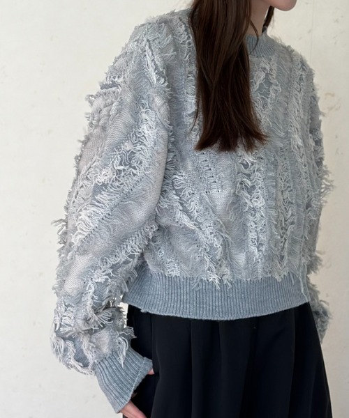 Per sist ence(パーシエンス)の「MIXフリンジプルオーバー(ニット/セーター・レディース・グレー/アイボリー/ブラック/ベージュ系・FREE)」の10枚目の写真