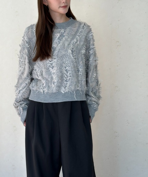 Per sist ence(パーシエンス)の「MIXフリンジプルオーバー(ニット/セーター・レディース・グレー/アイボリー/ブラック/ベージュ系・FREE)」の6枚目の写真