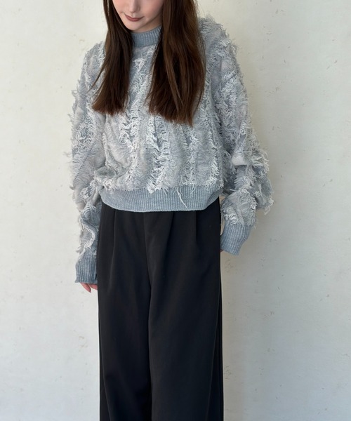 Per sist ence(パーシエンス)の「MIXフリンジプルオーバー(ニット/セーター・レディース・グレー/アイボリー/ブラック/ベージュ系・FREE)」の8枚目の写真