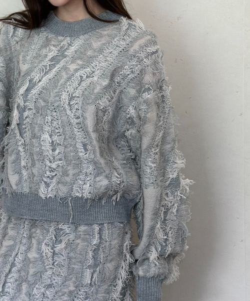 Per sist ence(パーシエンス)の「MIXフリンジプルオーバー(ニット/セーター・レディース・グレー/アイボリー/ブラック/ベージュ系・FREE)」の18枚目の写真