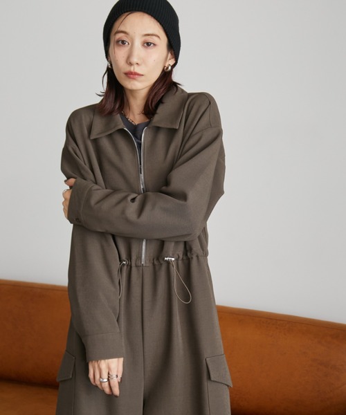 Auntie Rosa Holiday(アンティローザホリデー)の「フロントジップシャツオールインワン(つなぎ/オールインワン・レディース・ブラック/カーキ・FREE)」の3枚目の写真