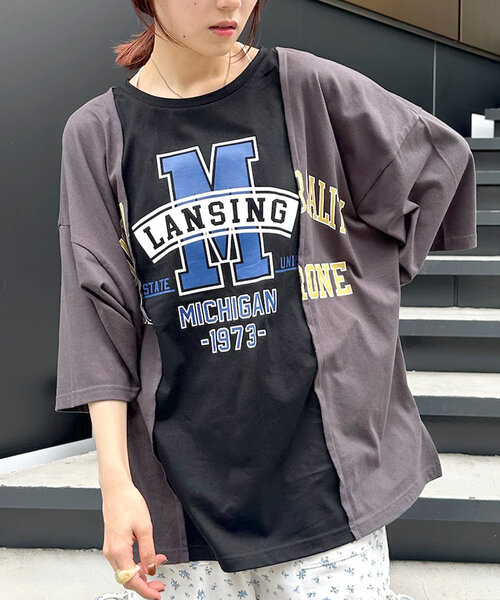 w closet(ダブルクローゼット)の「リメイク切替Tシャツ(Tシャツ/カットソー・レディース・ブラック/オフホワイト・FREE)」の7枚目の写真