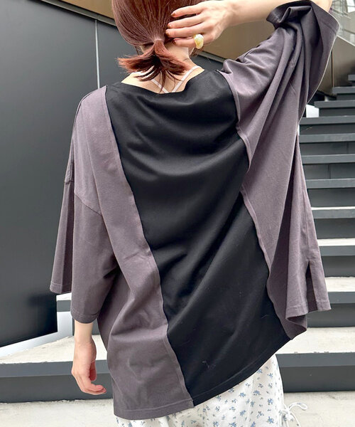 w closet(ダブルクローゼット)の「リメイク切替Tシャツ(Tシャツ/カットソー・レディース・ブラック/オフホワイト・FREE)」の8枚目の写真
