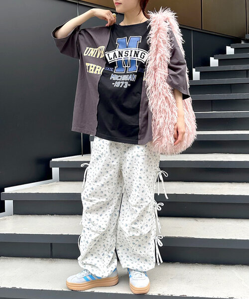 w closet(ダブルクローゼット)の「リメイク切替Tシャツ(Tシャツ/カットソー・レディース・ブラック/オフホワイト・FREE)」の9枚目の写真