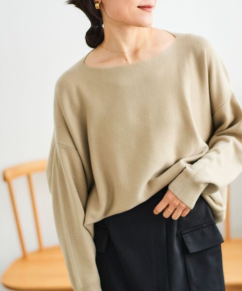 le.coeur blanc（ルクールブラン）の「《手洗い可能》ミラノリブ裾ラウンドプルオーバー（ニット/セーター・レディース・ベージュ/レッド/ブラック/チャコールグレー/アイボリー/イエロー・38）」の4枚目の写真