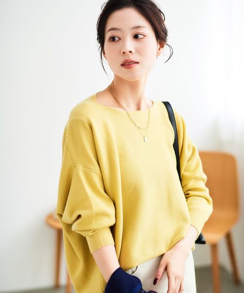 le.coeur blanc（ルクールブラン）の「《手洗い可能》ミラノリブ裾ラウンドプルオーバー（ニット/セーター・レディース・ベージュ/レッド/ブラック/チャコールグレー/アイボリー/イエロー・38）」の5枚目の写真