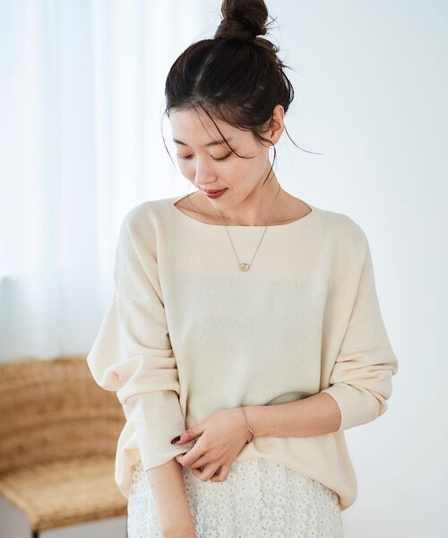 le.coeur blanc（ルクールブラン）の「《手洗い可能》ミラノリブ裾ラウンドプルオーバー（ニット/セーター・レディース・ベージュ/レッド/ブラック/チャコールグレー/アイボリー/イエロー・38）」の7枚目の写真