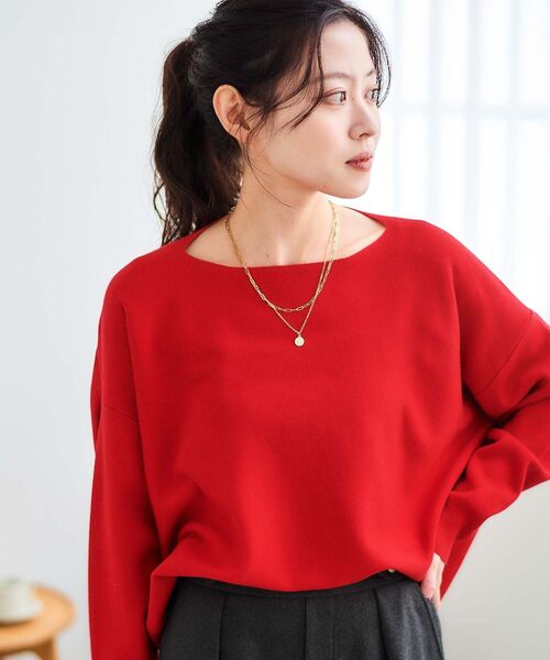 le.coeur blanc（ルクールブラン）の「《手洗い可能》ミラノリブ裾ラウンドプルオーバー（ニット/セーター・レディース・ベージュ/レッド/ブラック/チャコールグレー/アイボリー/イエロー・38）」の18枚目の写真