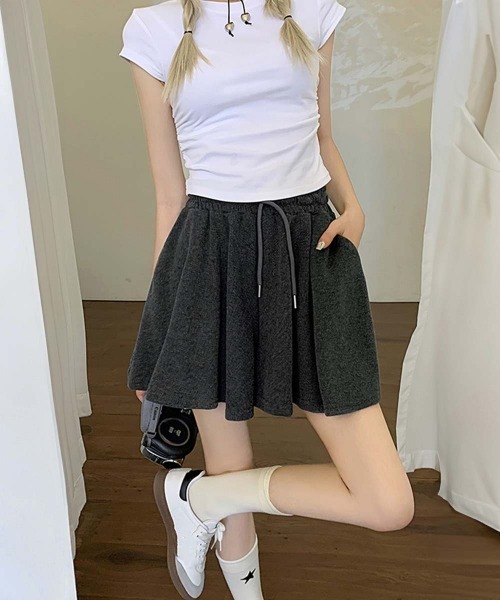 Miniministore（ミニミニストア）の「シンプルAラインショートパンツレディース（スウェットパンツ・レディース・チャコールグレー/ライトベージュ/ブラック・FREE）」の11枚目の写真