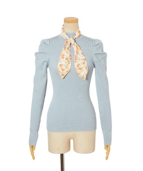 花柄スカーフ付きリブニットプルオーバー/ananotherangelus/fint  