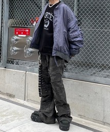 XU | ストリートファッション XU エックスユー washed shirring blouson ウォッシュドシャーリングブルゾン MA-1 エムエーワン 羽織り オーバーサイズ 韓国ファッション 韓国ストリート(ブルゾン)