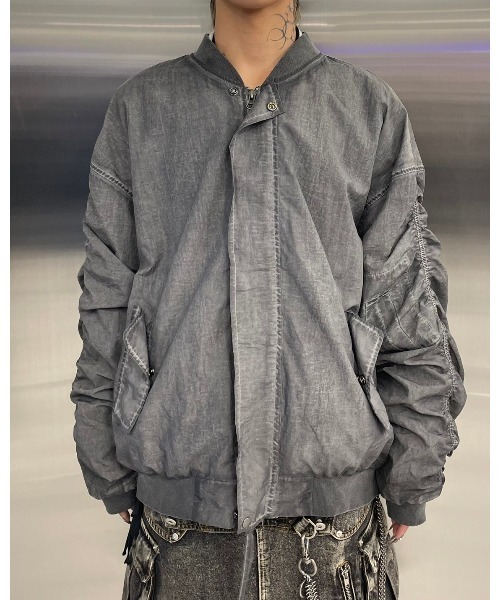 XU(エックスユー)の「ストリートファッション XU エックスユー washed shirring blouson ウォッシュドシャーリングブルゾン MA-1 エムエーワン 羽織り オーバーサイズ 韓国ファッション 韓国ストリート(ブルゾン・メンズ・グレー・ONE SIZE)」の16枚目の写真
