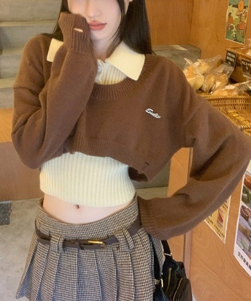 セール】二点セット ショート丈ダメージニット+インナー（ニット