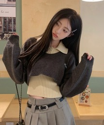 二点セット ショート丈ダメージニット+インナー