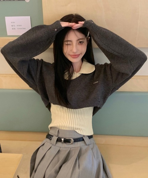 AsRiRe(アスリレイ)の「二点セット ショート丈ダメージニット+インナー(ニット/セーター・レディース・グレー/ブラック/ブラウン・M)」の18枚目の写真