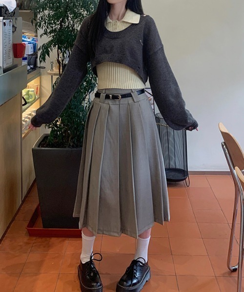 AsRiRe(アスリレイ)の「二点セット ショート丈ダメージニット+インナー(ニット/セーター・レディース・グレー/ブラック/ブラウン・M)」の21枚目の写真