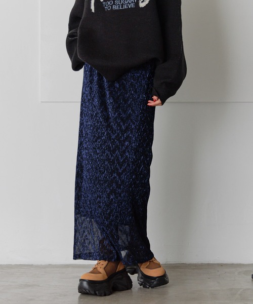 PAGEBOY(ページボーイ)の「ラメプリーツナロースカート(スカート・レディース・ゴールド/ネイビー/ブラック・FREE)」の14枚目の写真