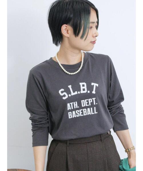 Samansa Mos2 blue（サマンサモスモスブルー）の「ロゴプリントロンT（Tシャツ/カットソー・レディース・チャコールグレー/オフホワイト/シルバーグレー・F）」の2枚目の写真