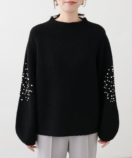 natural couture(ナチュラルクチュール)の「【WEB限定】ビジュースリーブもちもち畦ニット(ニット/セーター・レディース・ラベンダー/サーモンピンク/オフホワイト/グレー/ブラック・FREE)」の20枚目の写真