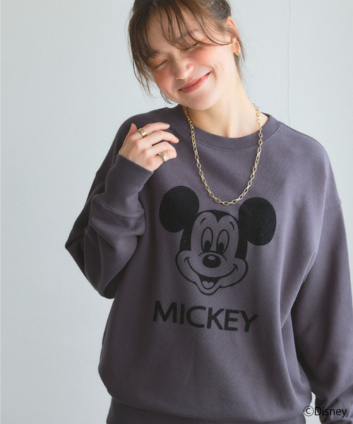 ミッキープリント スウェット グレー Disney/ディズニー》ミッキーマウスフロッキープリント